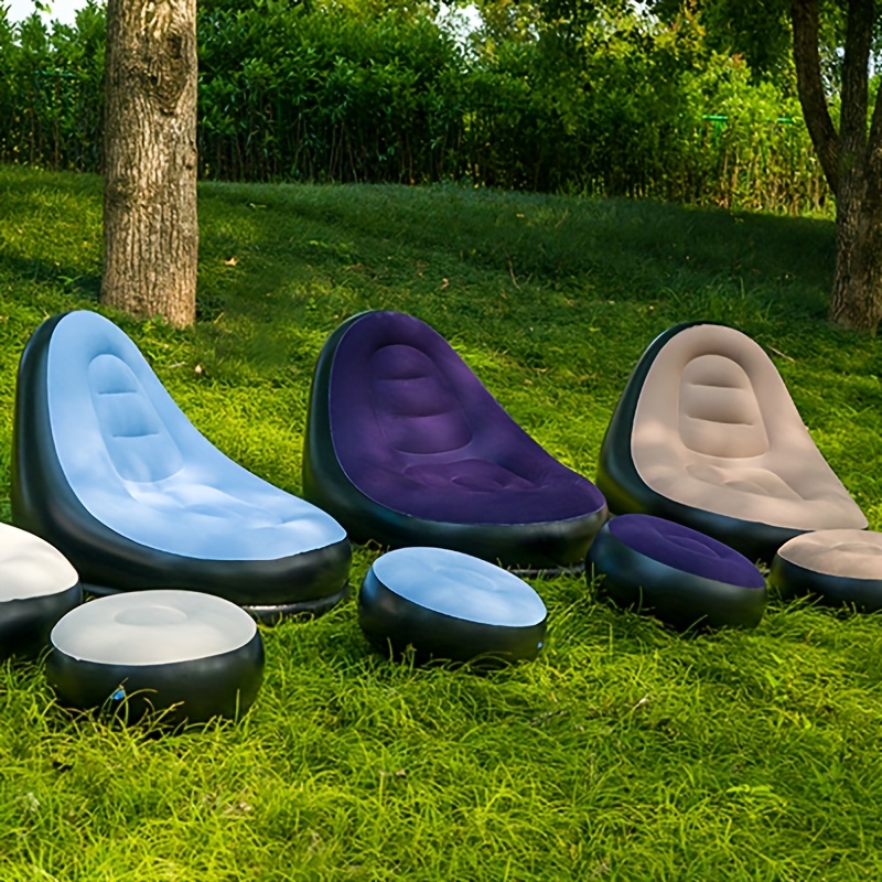 [Inflatable Sofa] 1pc Portable Inflatable Plush Sofa Lounger | Foldable with Footrest, Outdoor Recliner Chair for Camping Use