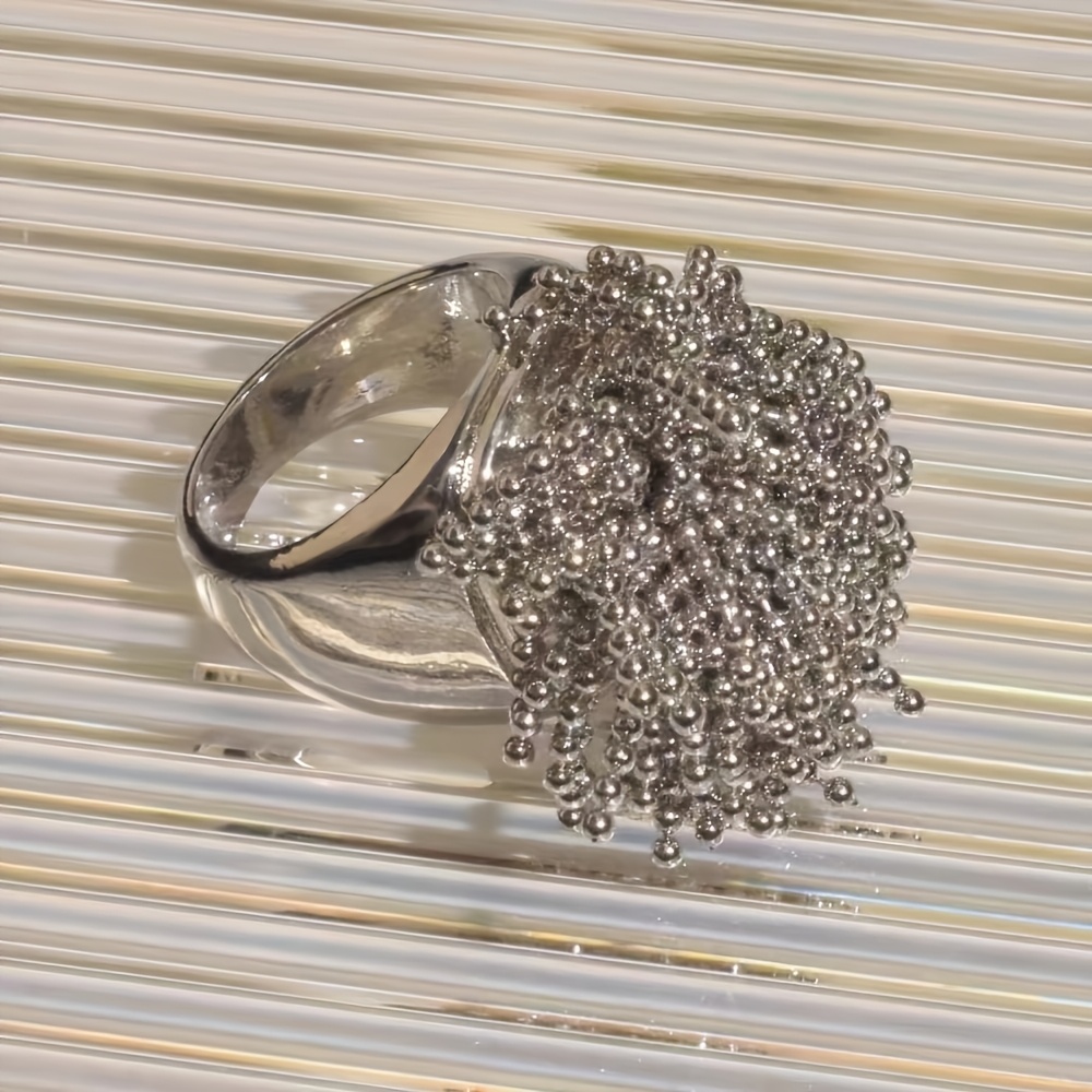 TEMU A Minimalist Metal Ball-shaped Firework Ring With Tassels, A Niche Design For Finger, A , Fashionable, And High-end Ring For Women, Z82