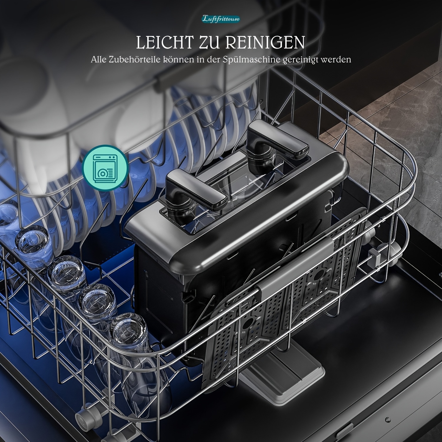 10L Dubbele Deur Airfryer met Gesplitste Kookfunctie 5L + 5L, 2400W, 8 Instellingen, 80-200°C, Hittebestendige ABS Behuizing, Roestvrijstalen Voorzijde, Kleurechtaneel, Zichtbaar Ontwerp Zwart