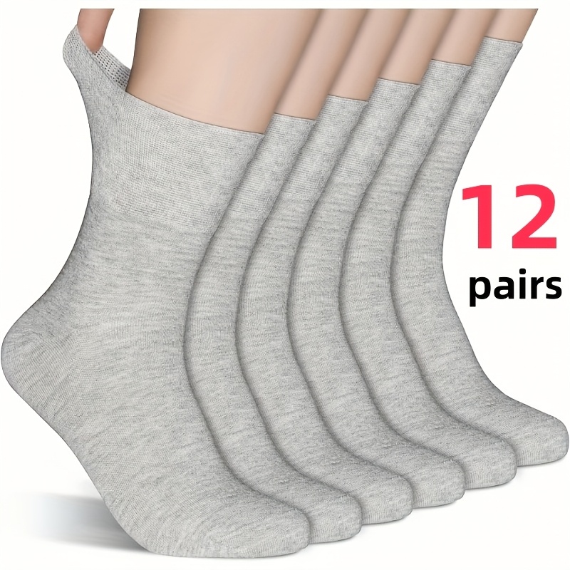 TEMU 12-pair Loose Cuffs Socks, Non-constricting For Swollen Ankles, Plus Size Socks For Men And Women. In 3 Colors: Black, White, And Gray. Mid-calf