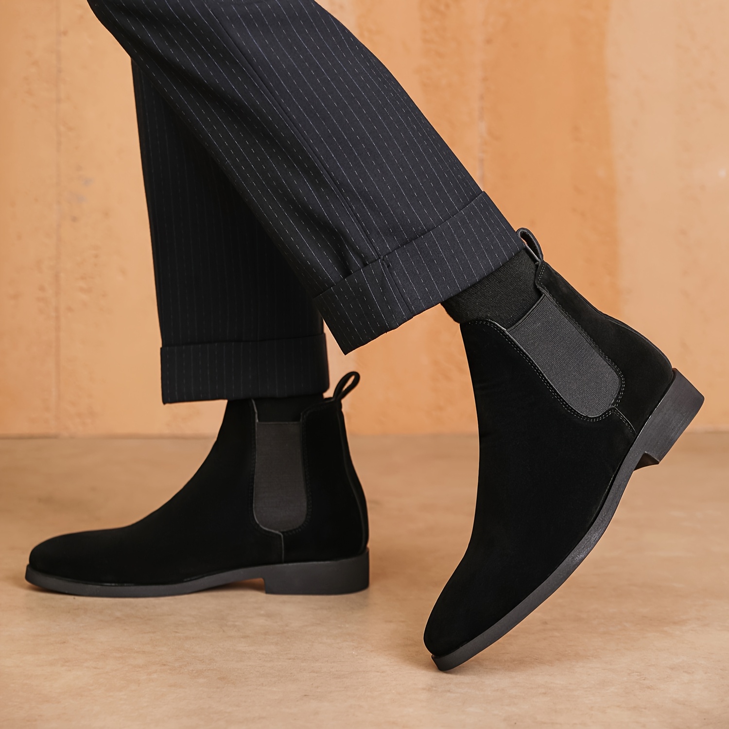 Men'S Classic Square Toe Chelsea Boots - All-Season Faux Ankle Dress Boots with Elastic Slip-On Closure, Solid Color, Rubber Sole, Fabric Lining for Daily & Business Wear