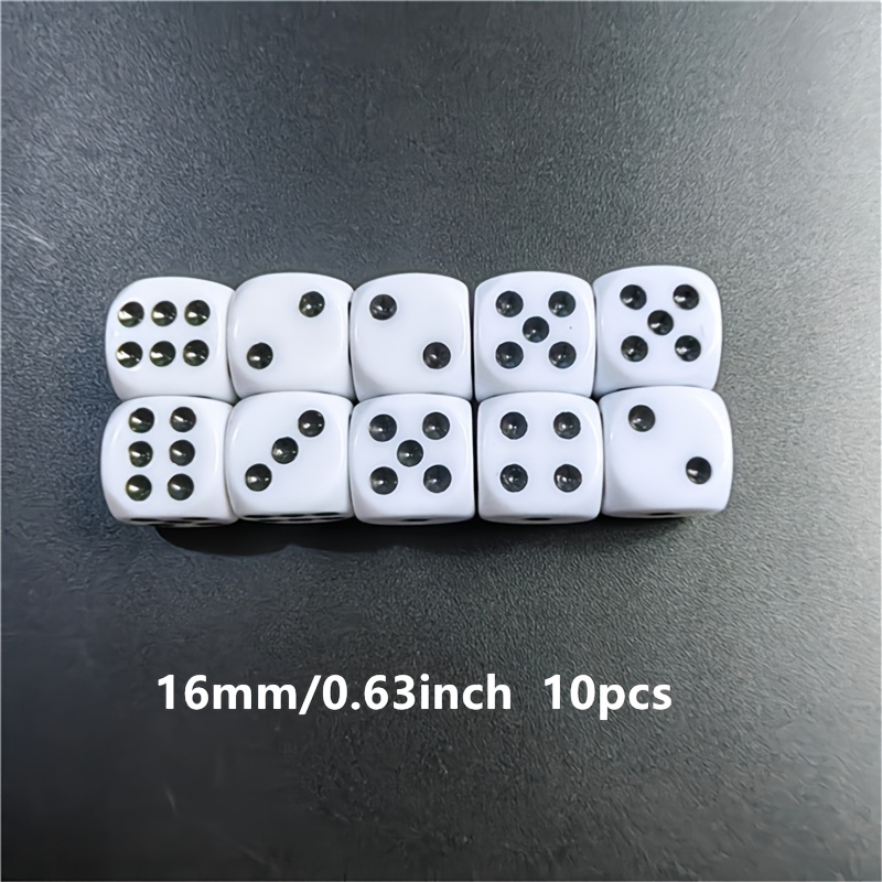 10pcs/pack High-quality 14mm/0.55inch And 16mm/0.63inch Dice Set, White With , Acrylic White Rounded Corner D6 Point Dice For Club And Party Use