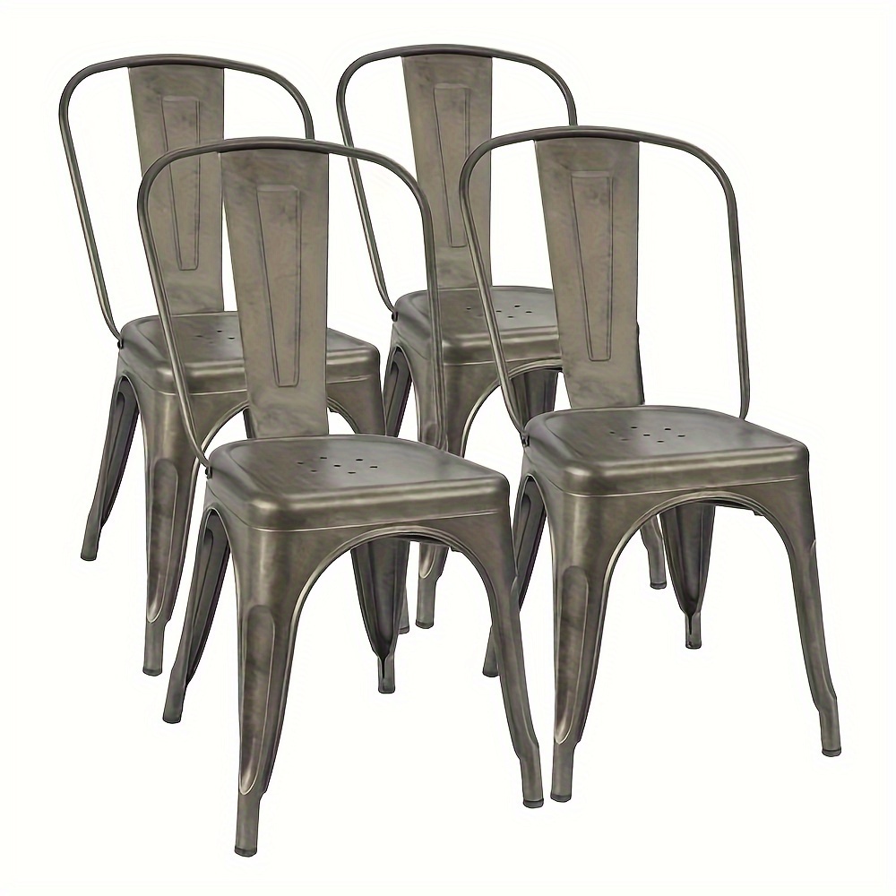 

Set Of 4 Modern Style Metal Dining Chairs, Copper Finish, Sturdy Indoor/outdoor Stackable Chair For Bistro, Cafe, Kitchen - Dimensions: 17.7"w X 14.1"d X 13.8"h Seat With 16.5" Back Height