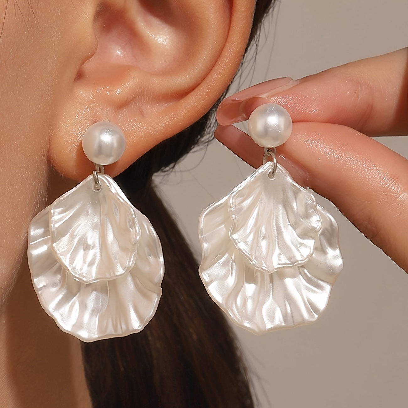 

Chic Summer Shell-shaped Dangle Earrings With Pearl Accents - Stainless Steel Posts, Resin For Women - Vacation & Parties