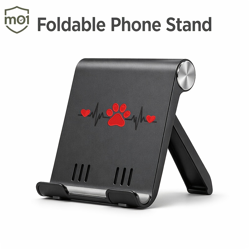 TEMU 1pc Portable Foldable Phone Stand Heartbeat Pattern Print Multi Angle Portable Cell Phone Holder Cradle Universal Tabletop Smartphone Support
