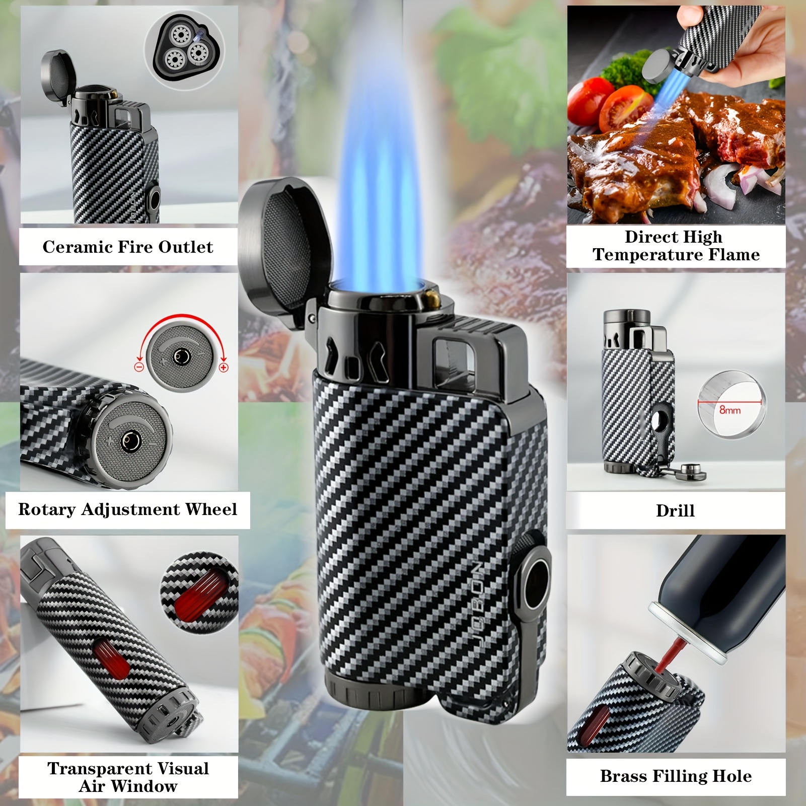 TEMU 1pc Triple-jet Flame Lighter - Kitchen Igniter, Adjustable Flame, Sleek With Gift Box. Ideal 's Day Gift For Boyfriend/husband, Perfect For Bbq & Cooking (butane Not Included)