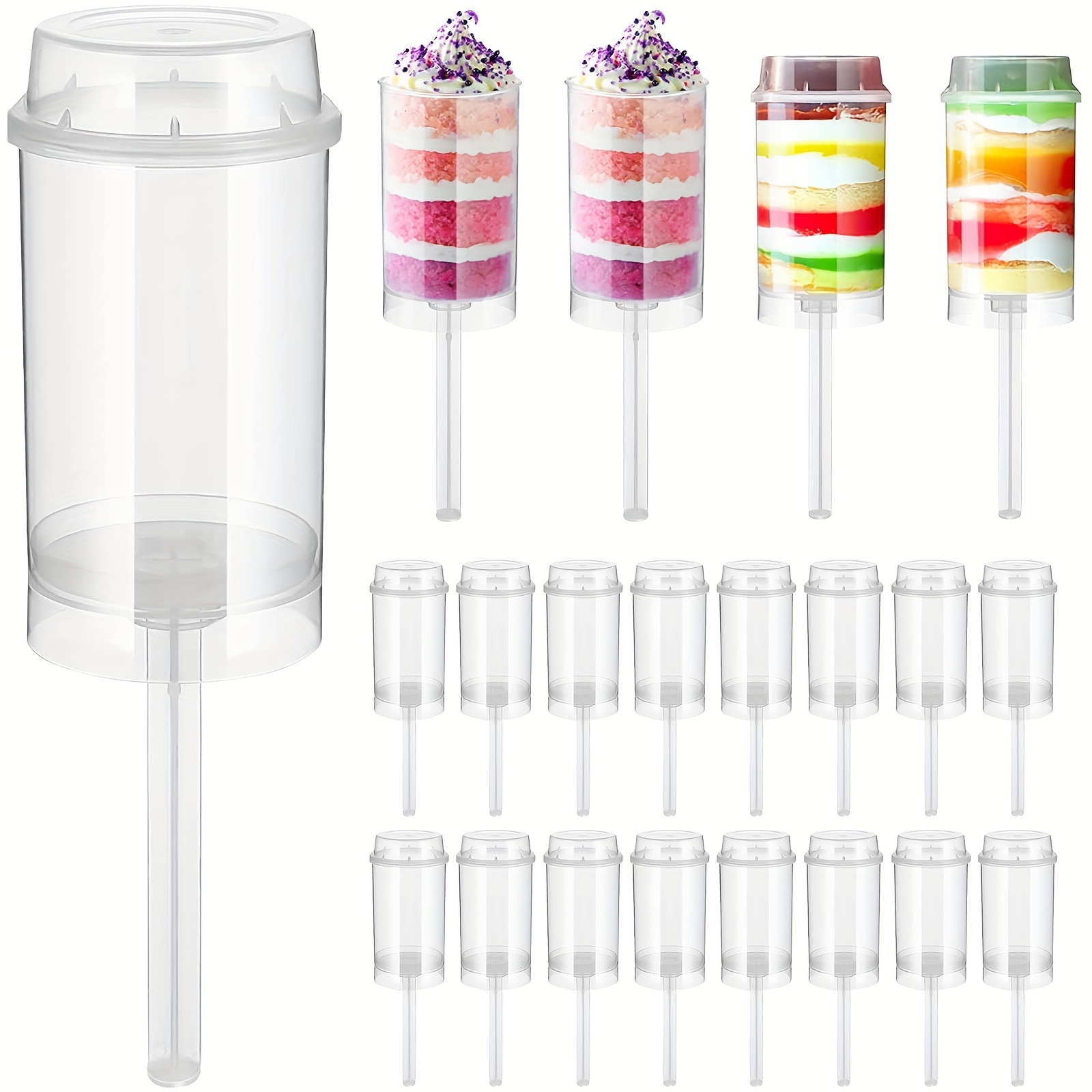

30pcs, Cake Pop Shooter, Round Plastic Jelly Ice Cream Push-up Containers With Lids Base And Stick For Wedding Birthday Christmas Dessrt Party Baby Shower