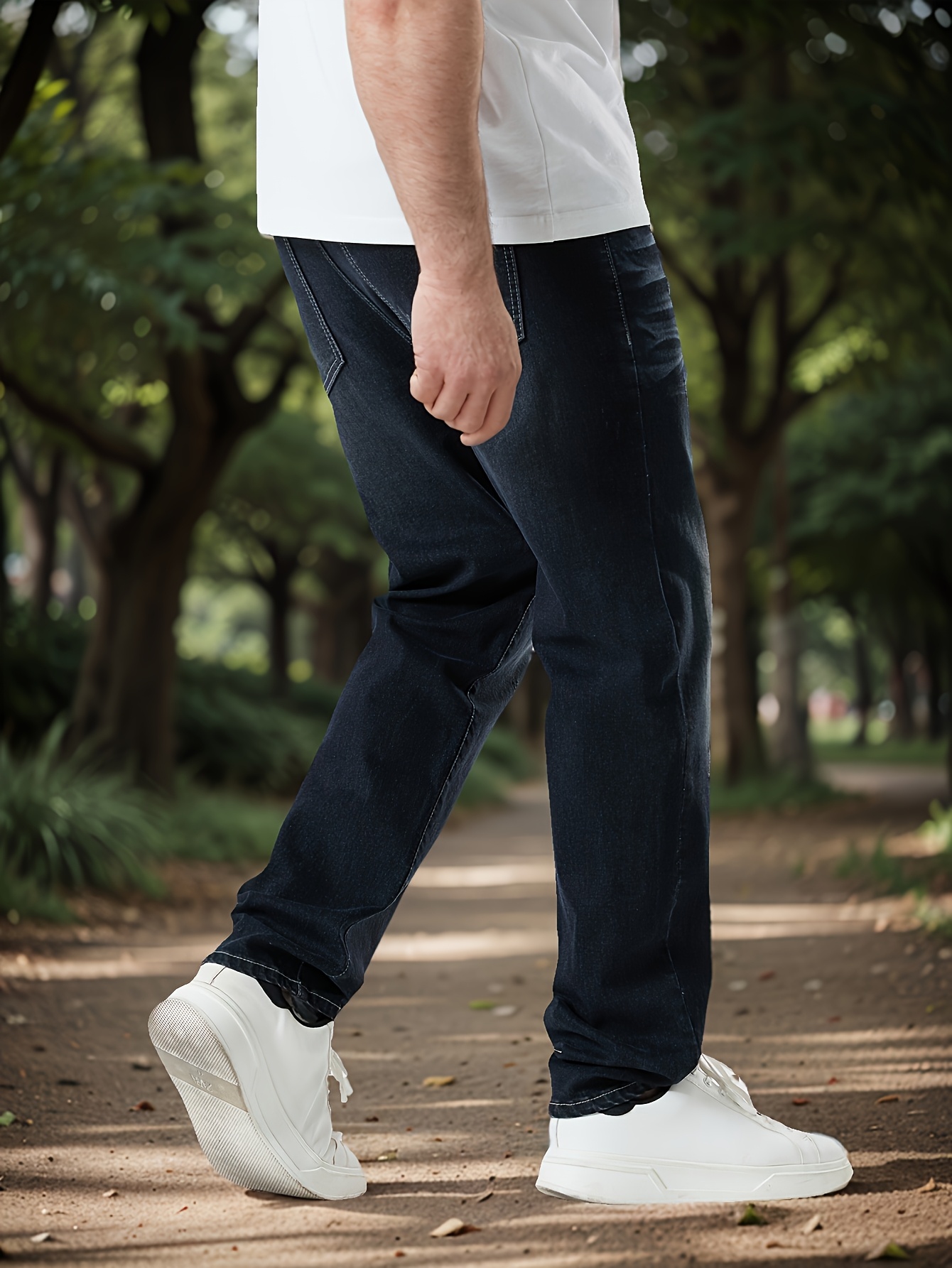 1pc Men'S Plus Size Casual Denim Jeans, High Stretch Fabric, Solid Color, Long Length, All-Season, Regular Fit, Adult - #TD7225