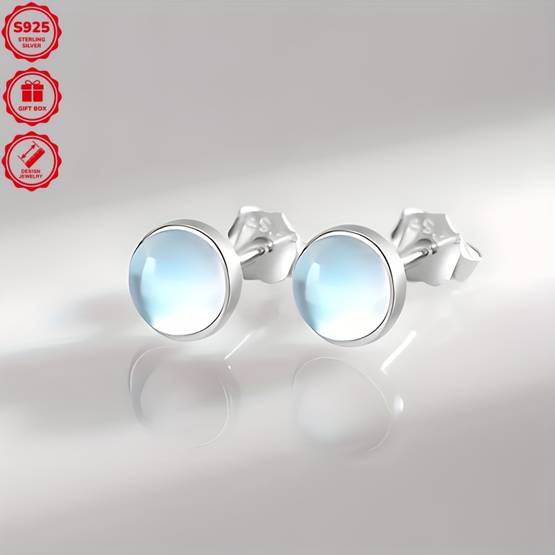 925 Sterling Silver Moonstone Stud Earrings