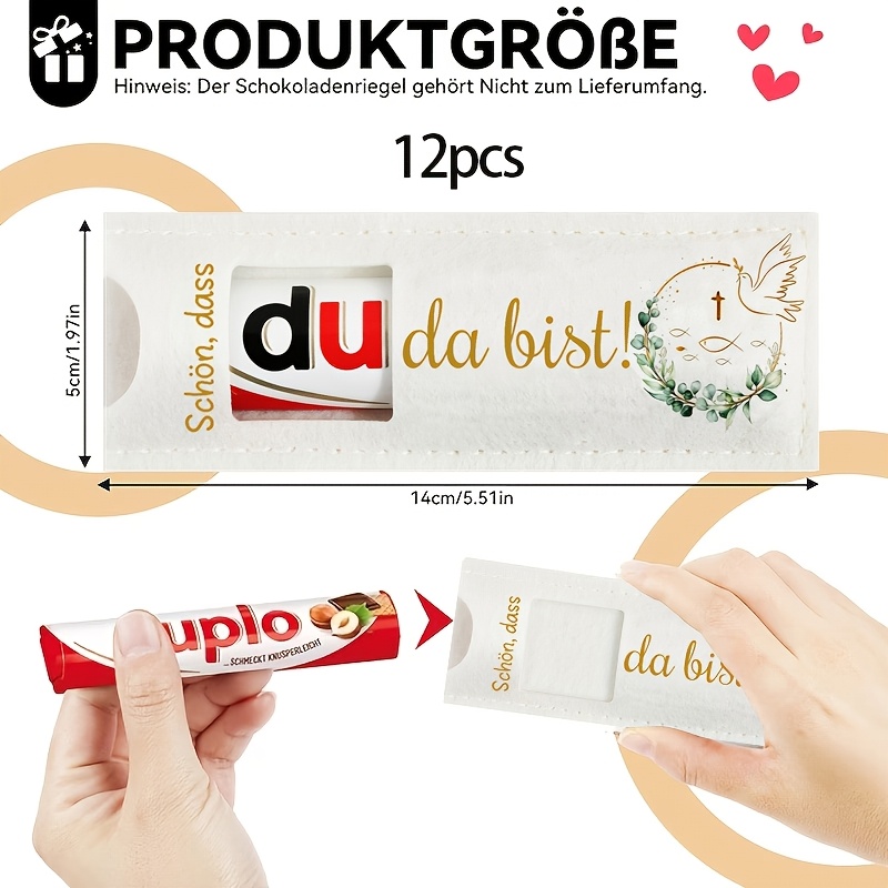 Image of 12pcs Felt Gift Bags, Printed With German "schön, Dass Du Da Bist!" Guest Gifts, Souvenirs, Chocolate Bar Packaging Bags, Suitable For Birthdays, Weddings, Baptisms, Communion, Confirmation