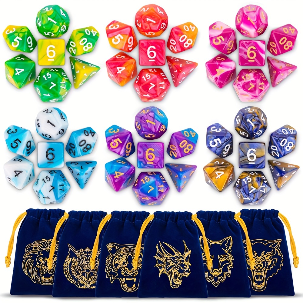 

42 Pcs Polyhedral Dice Set With 6 Animal Pattern Bag For D&d Rpg Mtg Table Games