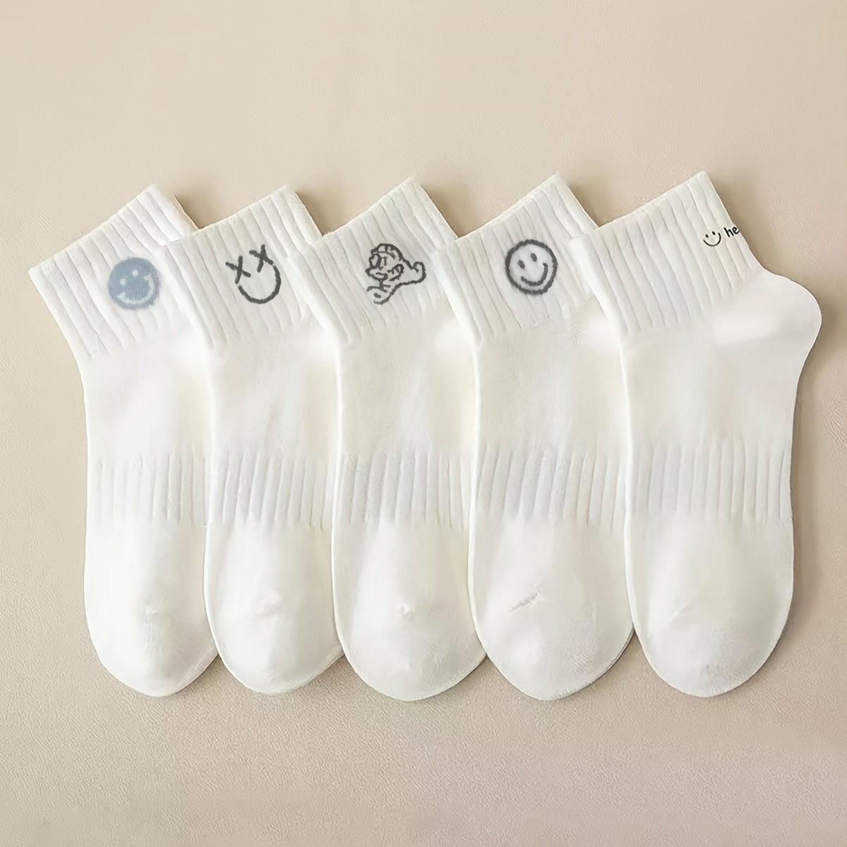 TEMU 5 Pairs White Embroidery Socks, Cute Japanese Style Simple Short Socks, Women's Stockings & Hosiery