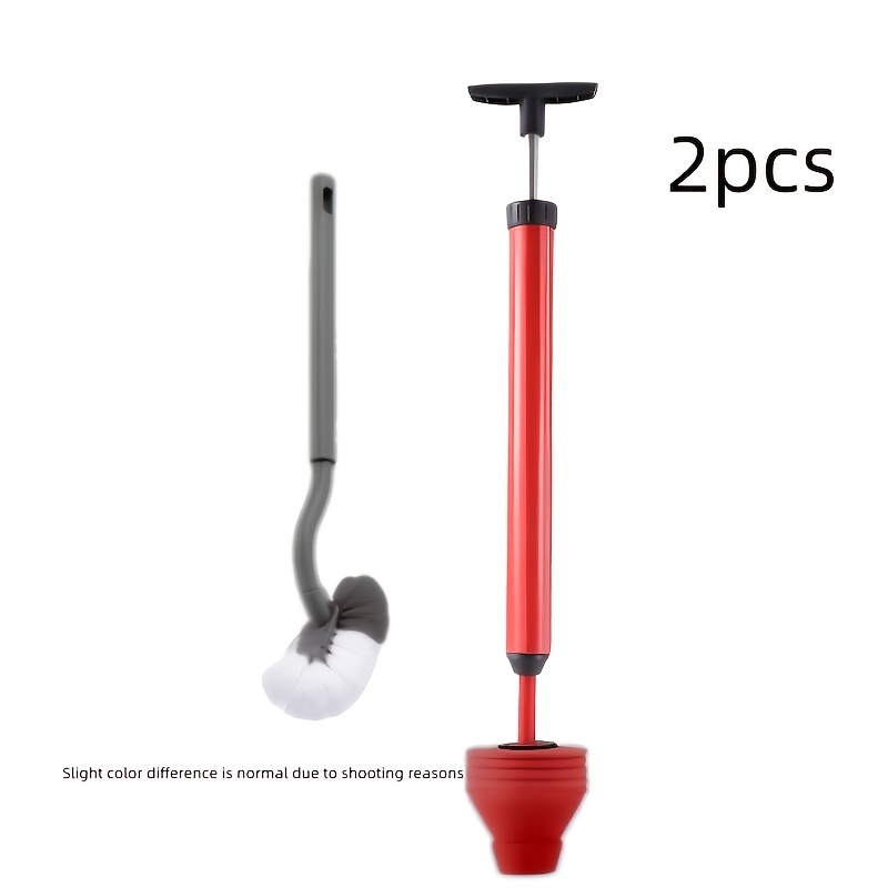 TEMU 2pcs Toilet Drain Pipe Cleaning Kit, Including 1 Unclogger+1 Toilet Brush, Heavy-duty Air Plunger Integrated Air Pump - High-pressure Air Power