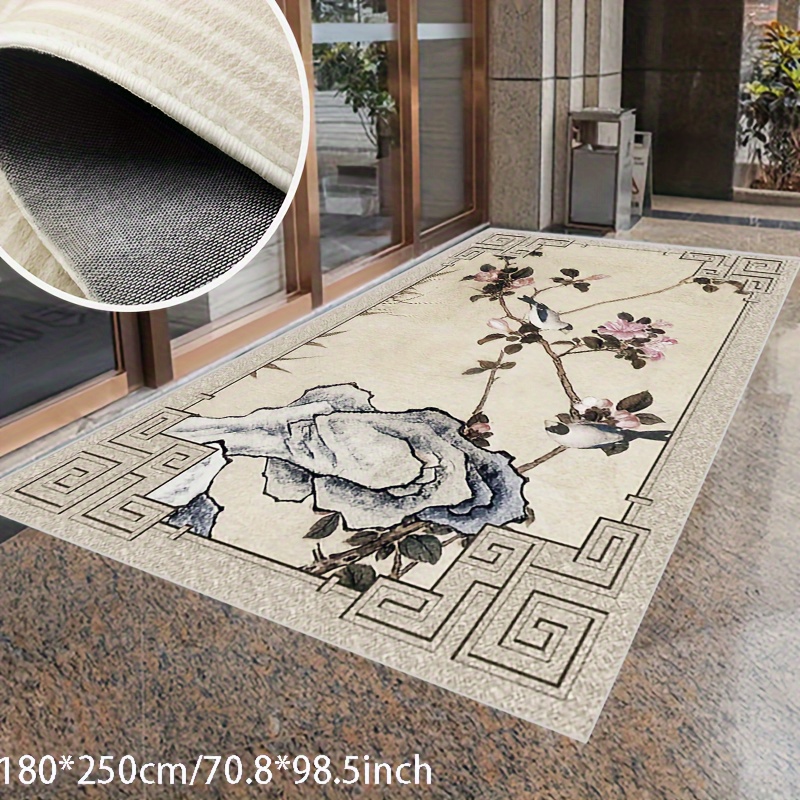 

National Style Chinese Flowers, Birds, Grass And Stone Patterns, Decorative Living Room Soft Carpet, Machine Washable Non-slip Carpet, Hotel Cafe Shop Carpet