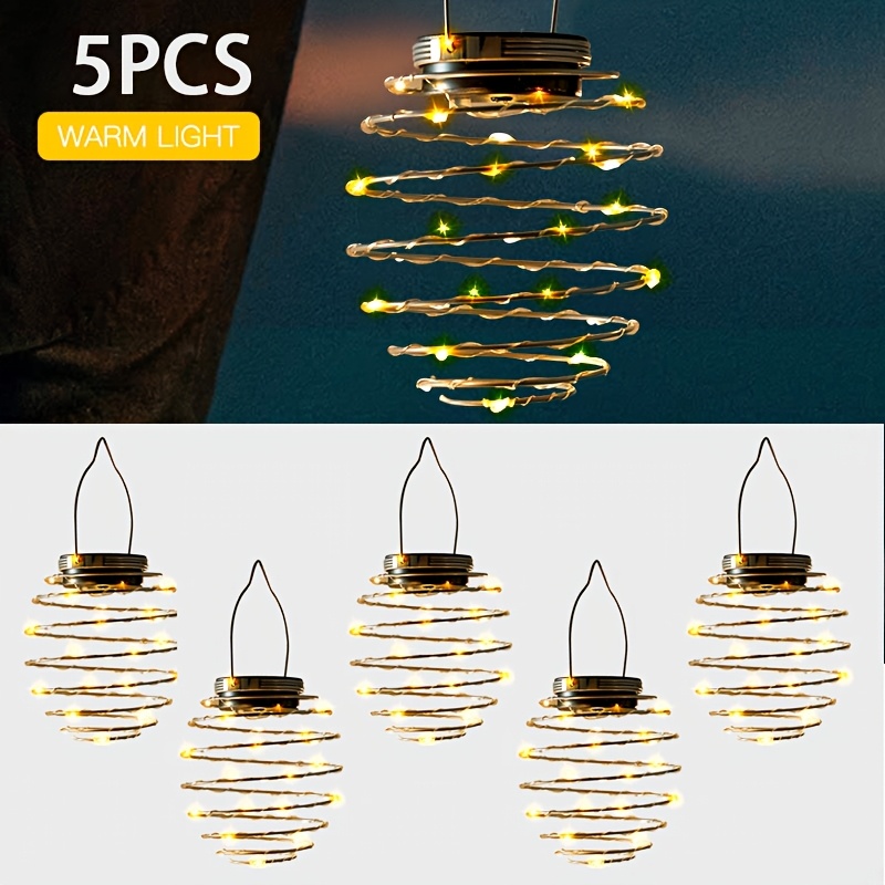 Image of 1/3/5pcs Solar-powered Spring Pendant Lights, Outdoor Led Hanging Lights, Garden Landscape String Lights, Courtyard Wall Lights, Festive Atmosphere Lights, Suitable For Fences, Lawns, , And