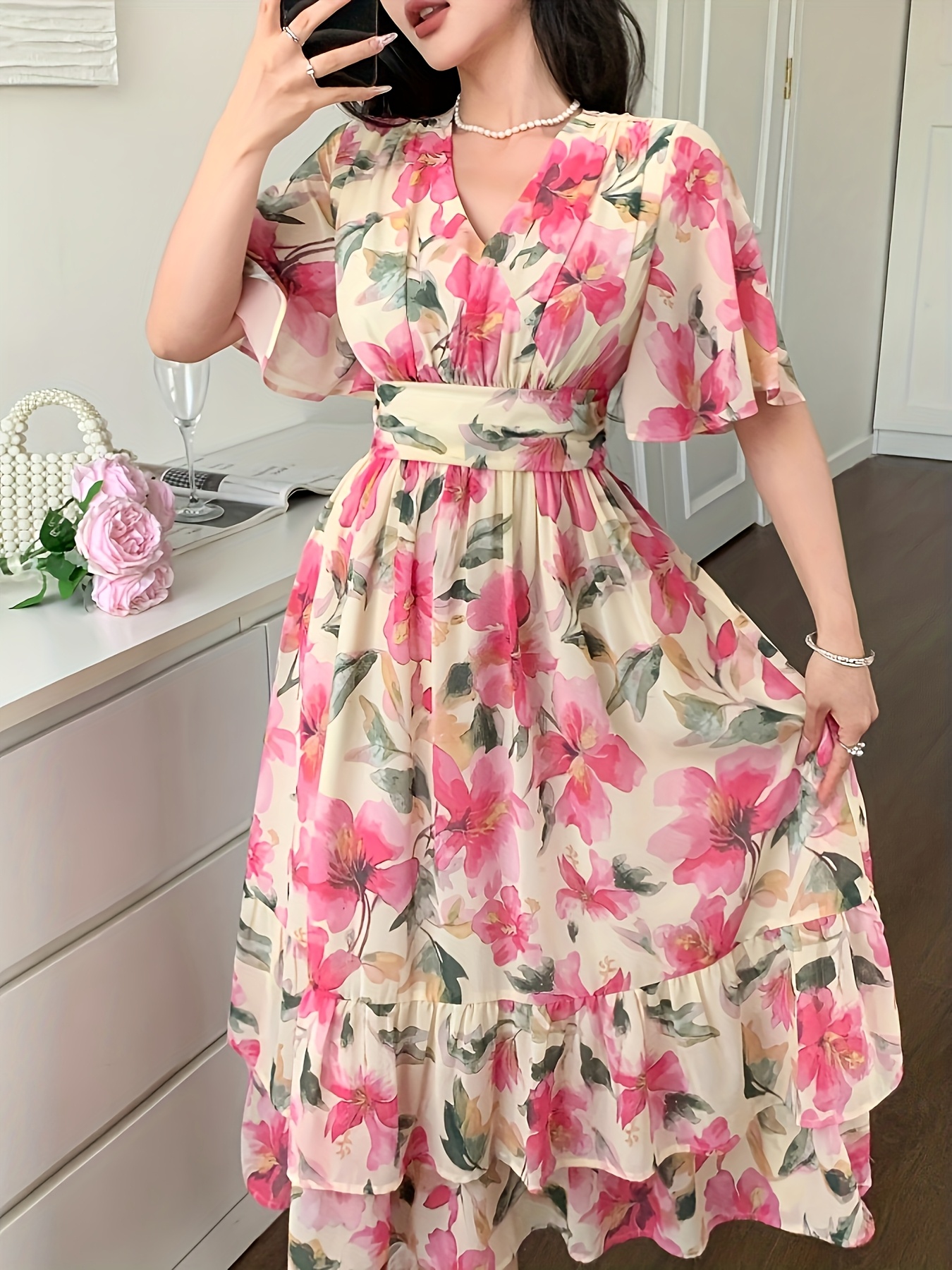 womens floral maxi dress elegant flowy formal casual event - Temu Oman
