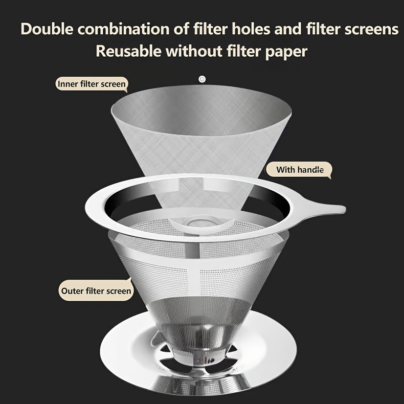 нержавеющая сталь многоразовый кофейный фильтр конической формы без бумажного фильтра со стойкой для использования на кухне или в ресторане подробности 2