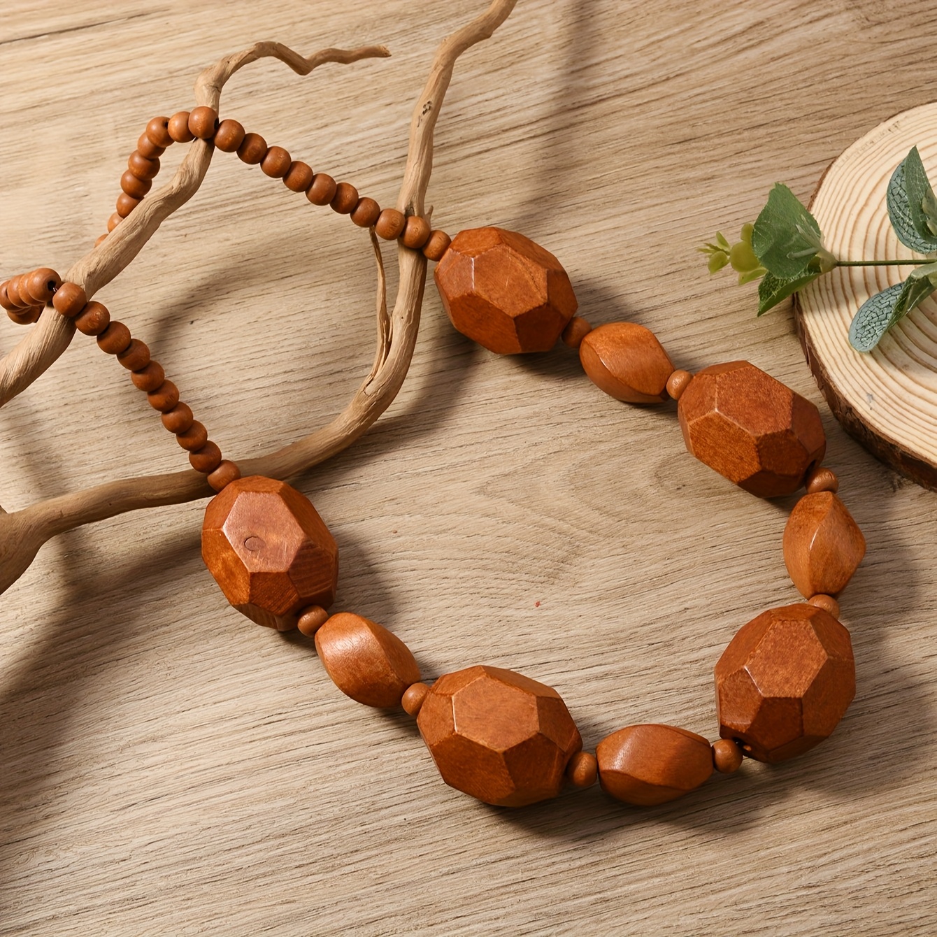 Boho Irregular Bead Necklace Vintage Wooden Pendant