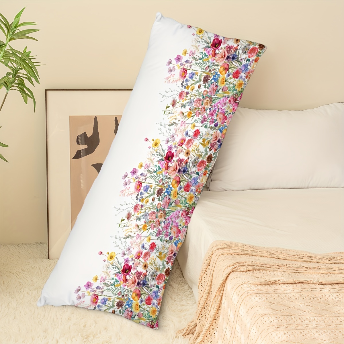 

1pc Floral Printed Pillow Cover, Polyester Decorative Pillowcase, Woven, , With Zipper Closure, For Room Types, Hand Wash Only, No Insert Included