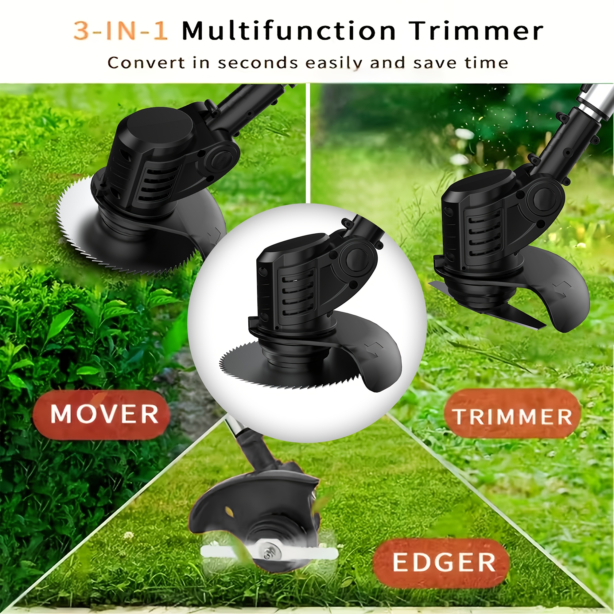 portable cordless electric lawnmower for home use garden weeder cordless trimmer   with 3 blade types and 1 2 high capacity lithium batteries providing powerful performance for lawns gardens and patios tool discount Product details 7