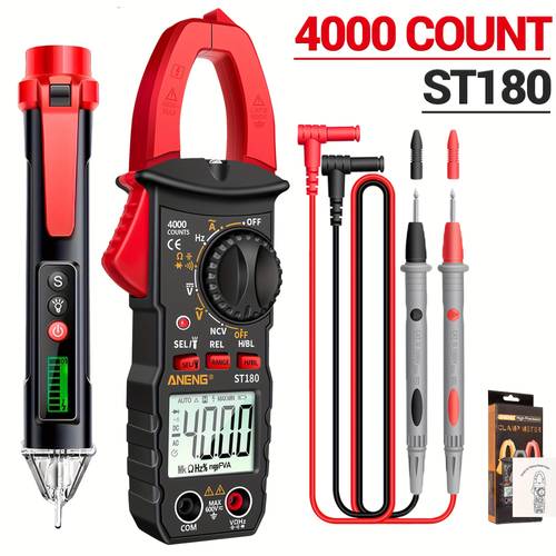 st180 digital clamp meter multimeter with ncv compatible for ac current voltage tester frequency diode test continuity monitor backlit lcd display non contact voltage detection electrical