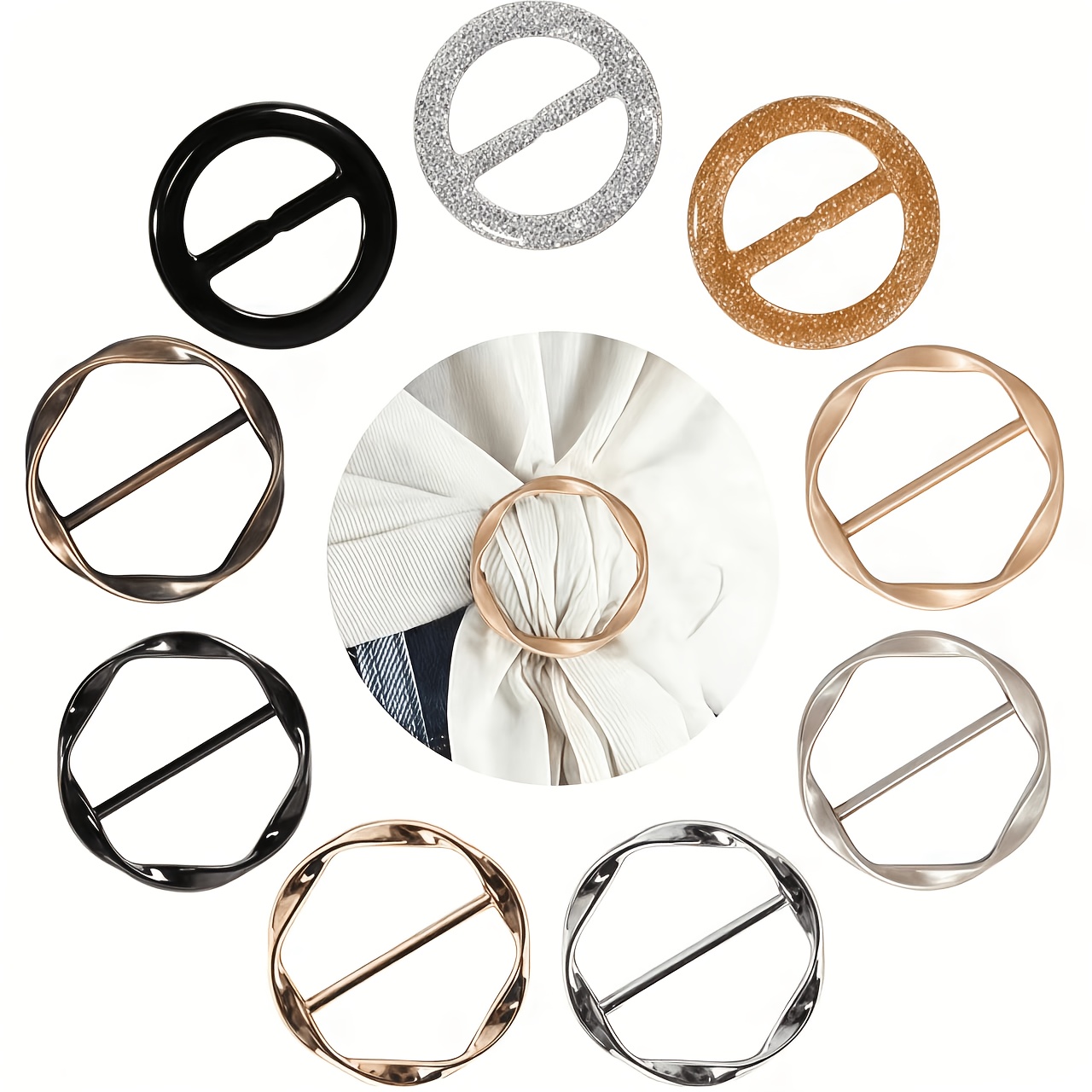 Image of 9pcs T-shirt Clips, Knotted Button For Clothing Corners, Fashion Alloy Rhinestone Round Button, Round Shirt Scarf