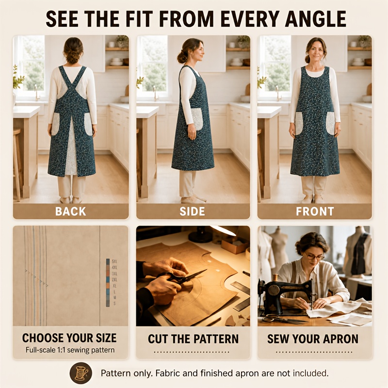 TEMU Women's Apron Sewing Patterns, 5 Sizes (s-xxxl) 1:1 Scale Basic Sewing Patterns, Beginner-friendly, Clothing Making Templates, Handmade Clothing