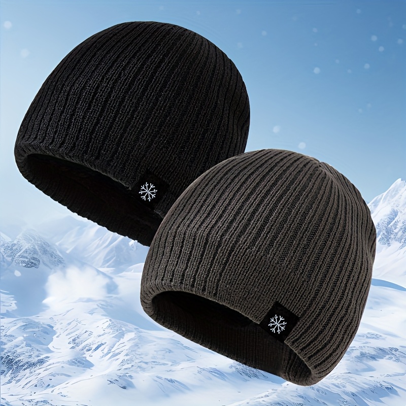Ensemble de 2 bonnets à tricoter flocon de neige tendance, pull chaud doublé en polaire d'automne et d'hiver pour couples, bonnet léger d'extérieur pour ski et cyclisme, unisexe, équipement pour temps froid, couvre-chef confortable, vêtements en tricot élégants, matériau durable, texture douce
