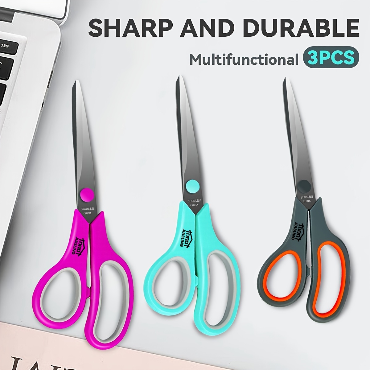 TEMU Scissors Bulk Set Of 3pcs 9" All Purpose Multipurpose Craft Fabric Scissors For Office Sewing Fabric And School Supplies - Right/ Left Handed