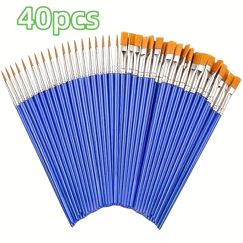 E-shop 40 Stück Pinsel für Ausbesserungsarbeiten, Bastelarbeiten im Klassenzimmer, Malerei, Aquarellleinwand, Gesichtsmalerei - Flachpinsel, gemischtes