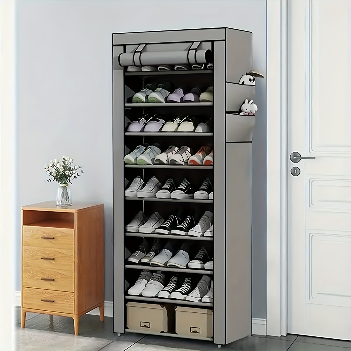 

Space-saving Shoe Rack With Dust Cover - Non-woven Fabric, Easy , Large Capacity, Portable Cabinet For Home, Dormitory, And Entryway Storage, 4/6/8/10 Layer, Entrance, Storage Rack