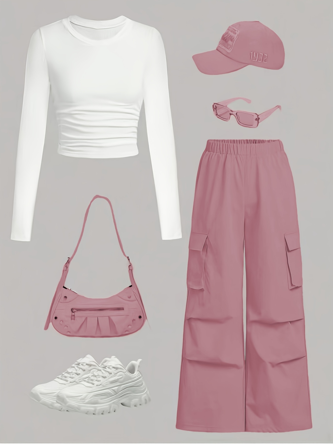 elegante set voor dames met lange mouw t-shirt en cargo broek -  , casual   met zakken, comfortabel voor alle seizoenen, casual kleding|casual  |pocketed to 0