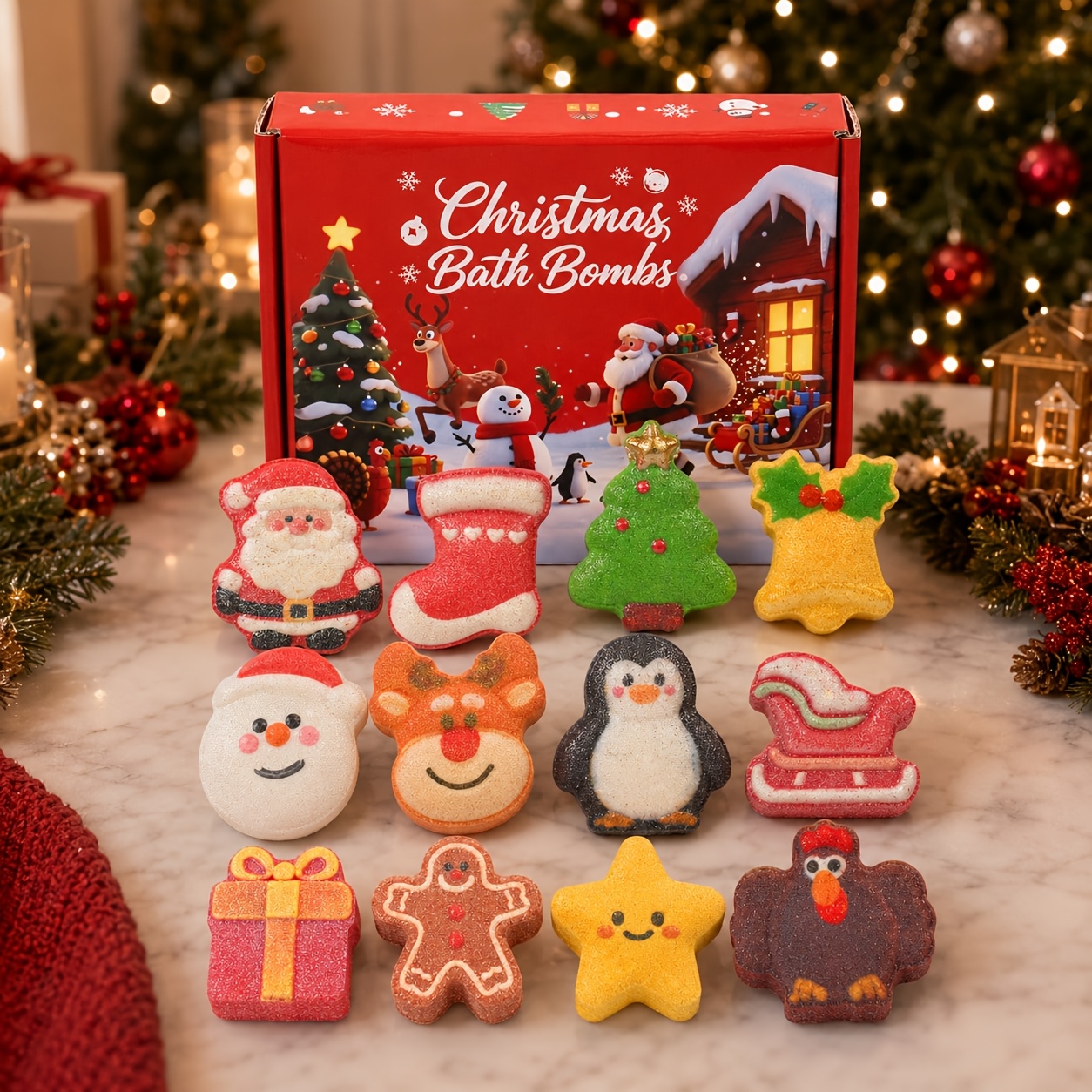 TEMU Christmas : 12-pack Christmas Set, Festive Santa, Reindeer, Snowman, Tree, Stocking Designsrose Scented, Normal Skin, Essential Oil Rich,