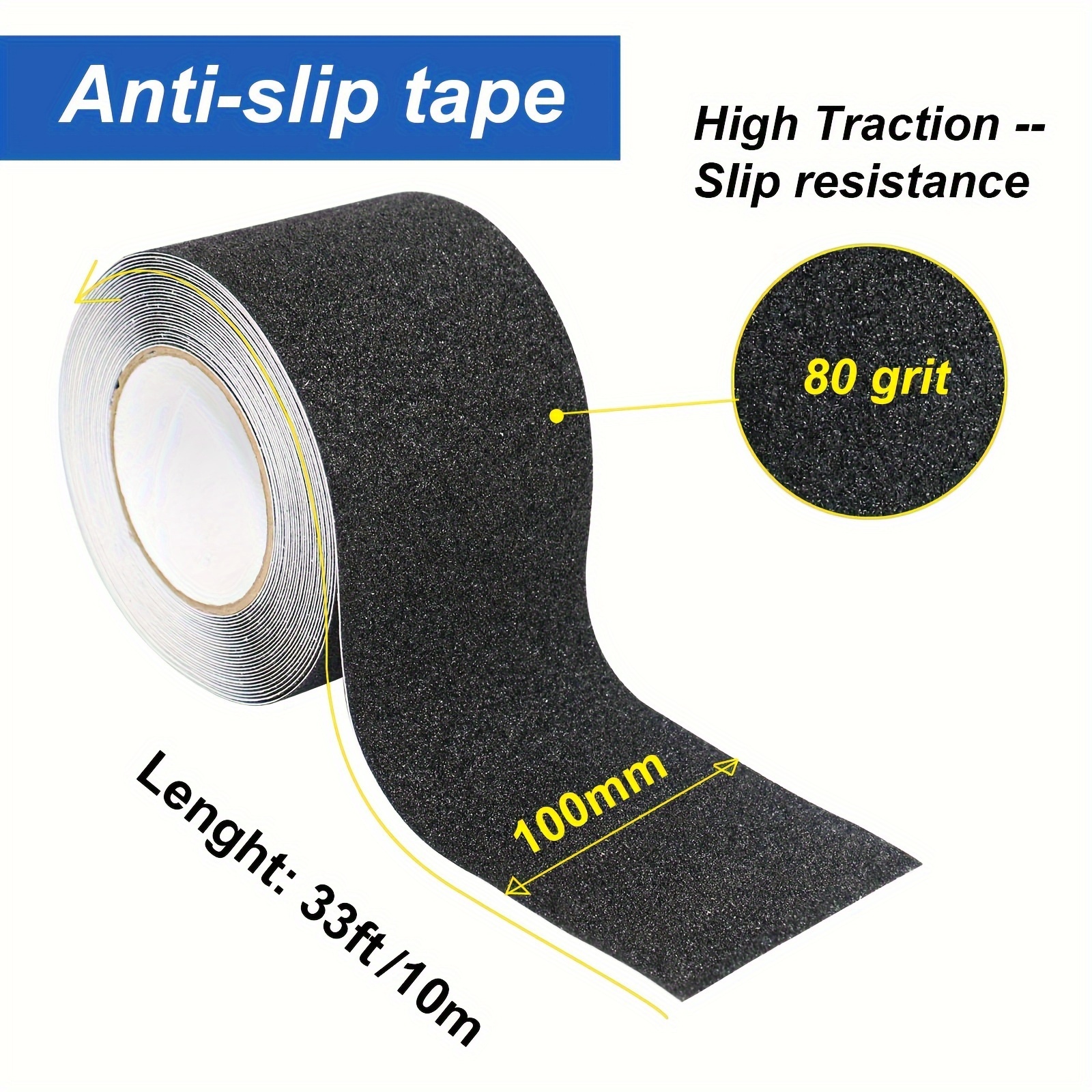 E-shop 1 Rolle Anti-Rutschband Schwarz, 100 mm x 393,7 Zoll Jumbo Größe Anti-Rutsch-Sicherheitsband mit 80er Körnung, Traktionsgriff, rutschfeste