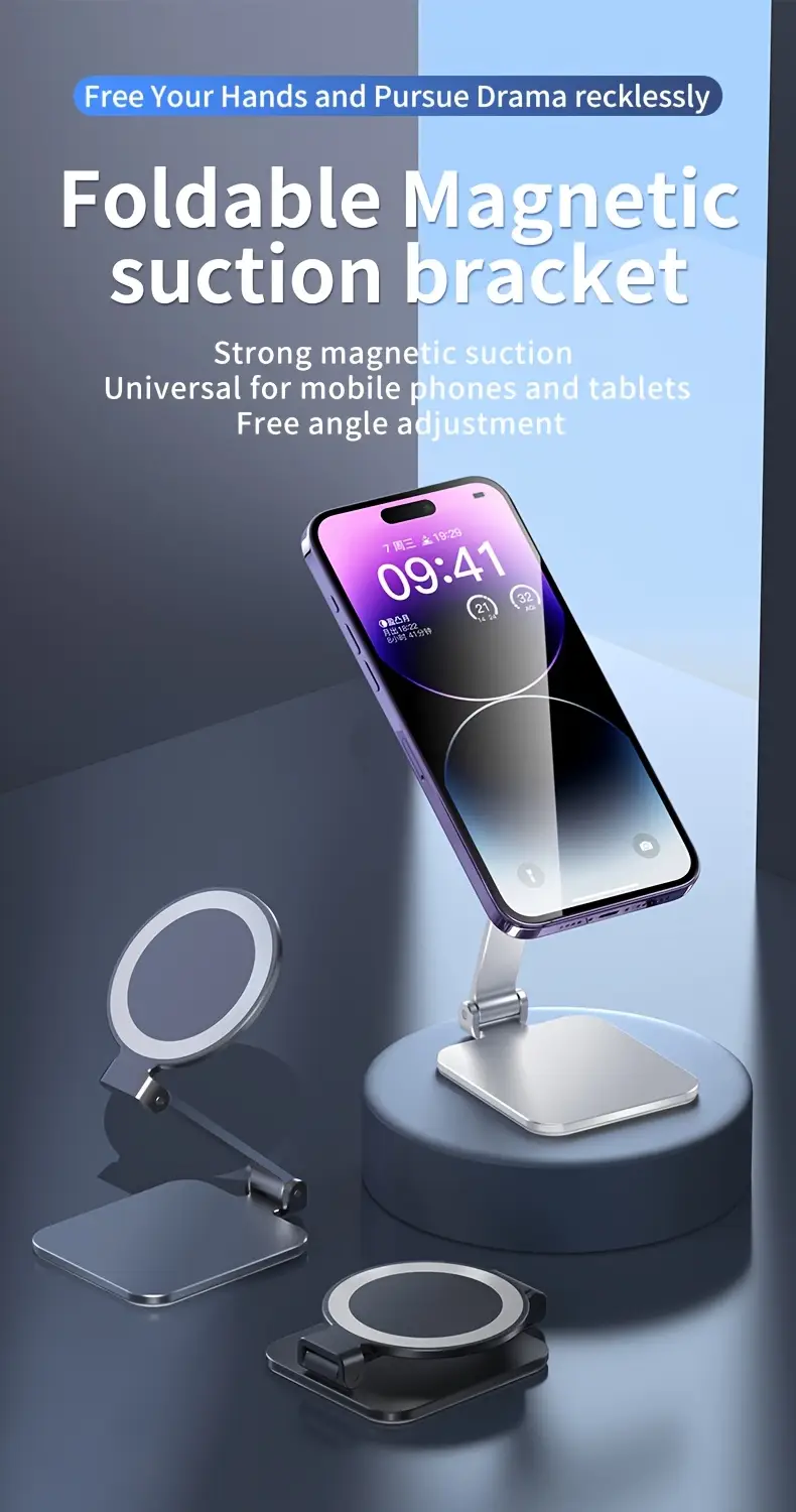 Aluminum Alloy Magnetic Phone Stand, Adjustable & Foldable Desk Holder, Non-Slip Base, Compatible With MagSafe Devices, For IPhone 16/15/14/13/12 Pro - Foto 4