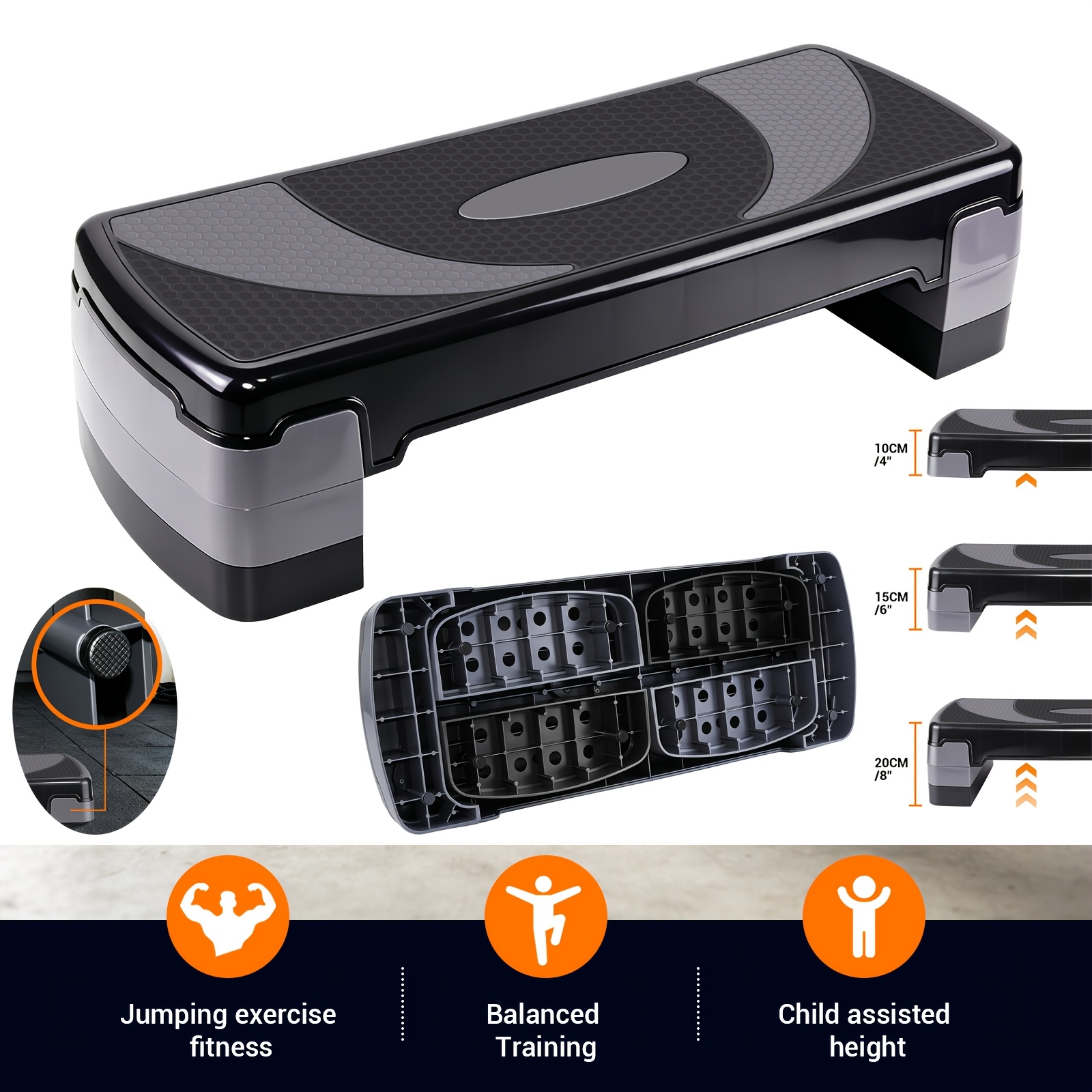 Image of Home Gym Large Aerobic Step Platform, 3-level Adjustable Height 10cm 15cm 20cm | 78cm X 32cm X 20cm, Non-slip Surface, Aerobic Fitness Stepper, Stable, Fitness Equipment