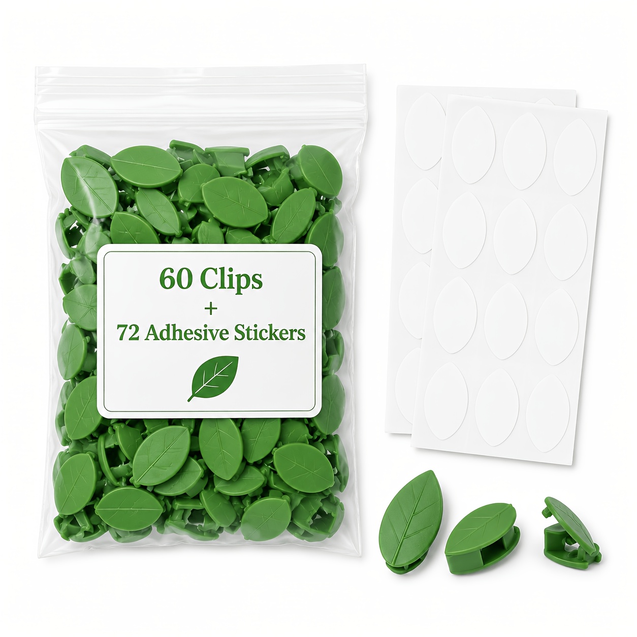 TEMU 132pcs Plant Climbing Support Kit With 60 Leaf-shaped Wall Clips And 72 Acrylic Adhesive Stickers, No-drill Vine Holders For Pothos, Monstera,
