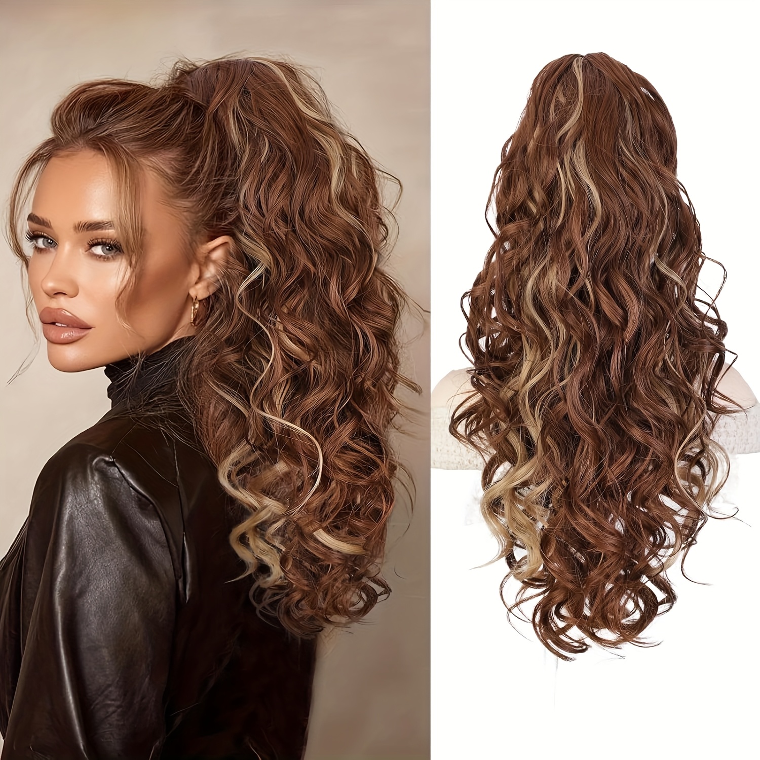 E-shop 20" gewellte Pferdeschwanz-Haarverlängerung, Pferdeschwanz-Haarverlängerung mit Krallenclip, natürliche Synthetik-Perücken für den täglichen