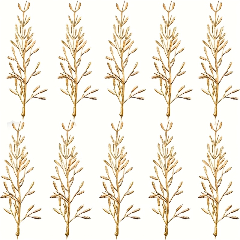 10pcs Per Pack, Simulated Golden Branches, Floating Candle Centerpieces, Wedding Banquet Decoration Plastic Flowers