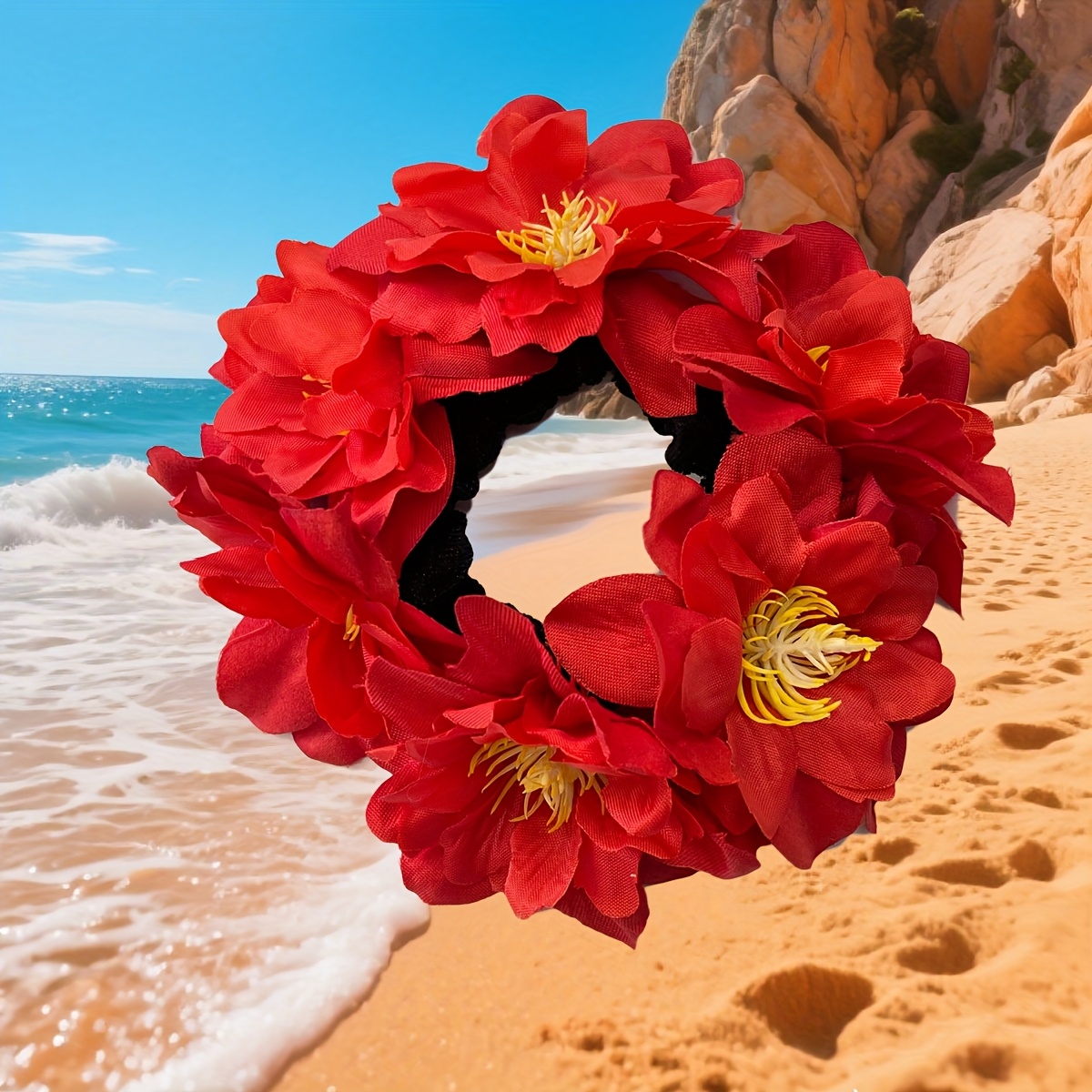 Image of New Solid Color Faux Flower Hair Tie With High Elasticity, Perfect For Securing Buns And Ponytails, Suitable For Women And, For Brides