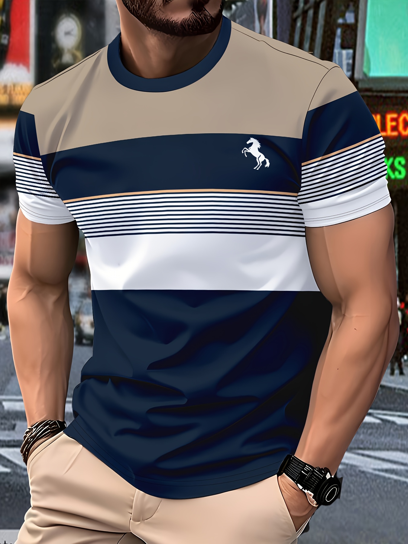 Men's Casual T-Shirt - Lightweight Polyester Outdoor Commuting and Vacation Wear. Machine Washable. Suitable for All Seasons. Comfortable for Daily Fashion Wear. | Round-neck T-Shirt | Breathable and Stylish Fabric.