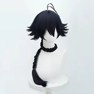 Black Anime Cosplay Wig - Split Short Style with Wolf Tail Updo & Voluminous Bangs, Rose Net Cap for Secure Fit, Natural Look for Daily Wear, Music Festivals, Role-Play & Parties (Unisex, All Ethnicities), Anime Wig, Party Accessory, Comfortable Fit