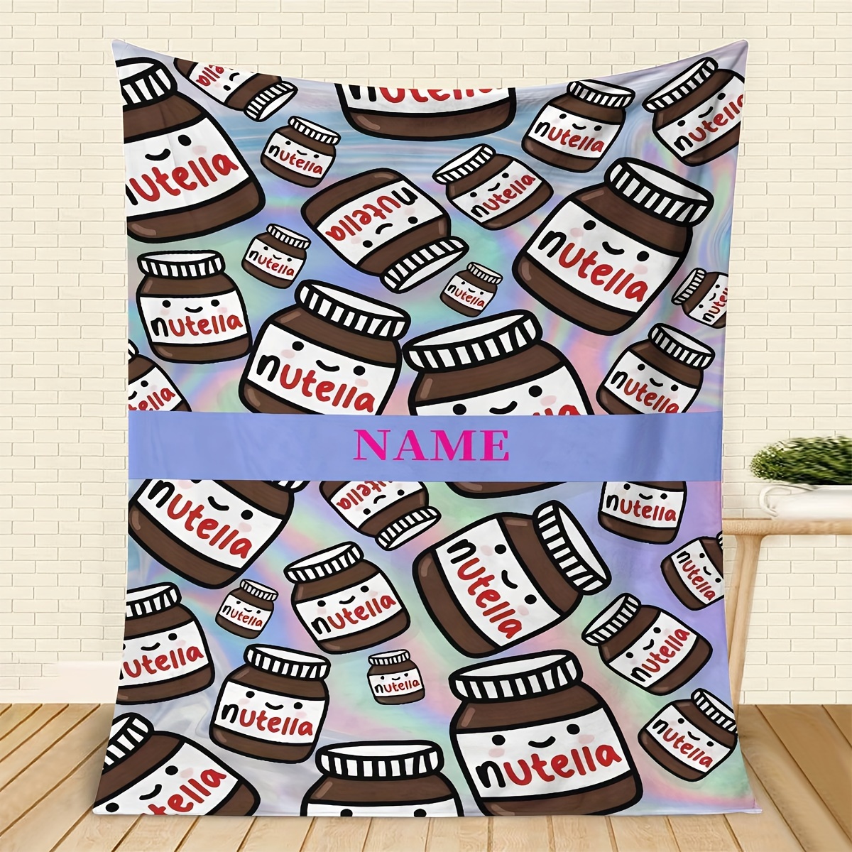 

Custom Name Nutella Flannel Throw Blanket - Soft, Warm & Lightweight For Couch, Bed, Office Chair, And Travel - Gift