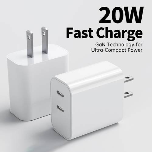 item picture 20w usb c fast charger wall adapter power adapter 2 port type c wall charger head compatible with iphone 17 16 15 14 13 12 pro max ipad galaxy samsung and devices suitable for home office