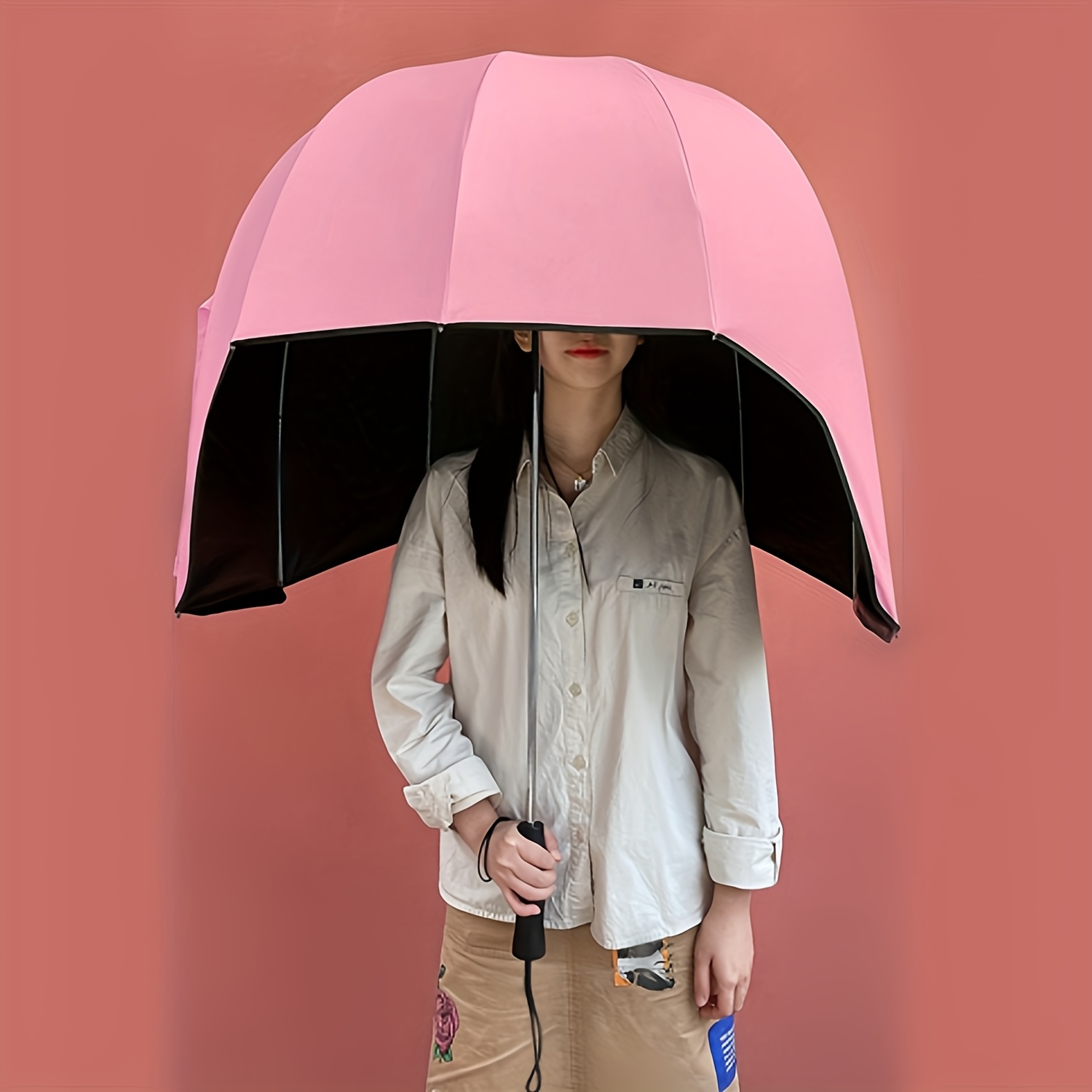 KEAPLAYEE 8-Rib All-Weather Long-Handled Umbrella - 190T Heavy-Duty Pongee Fabric, Manual Open/Close, Durable Iron Handle, Stylish & Functional for Outdoor Travel & Commuting, Outdoor Umbrella, Commuting Accessory, Fashionable Accessory, Highquality Canopy