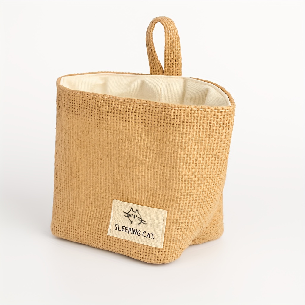 1pc Jute Storage Basket | Universal For Desktop Stationery, Cosmetics, Snacks, And Potted Plants | Foldable Home Storage Box, Shelf Baskets