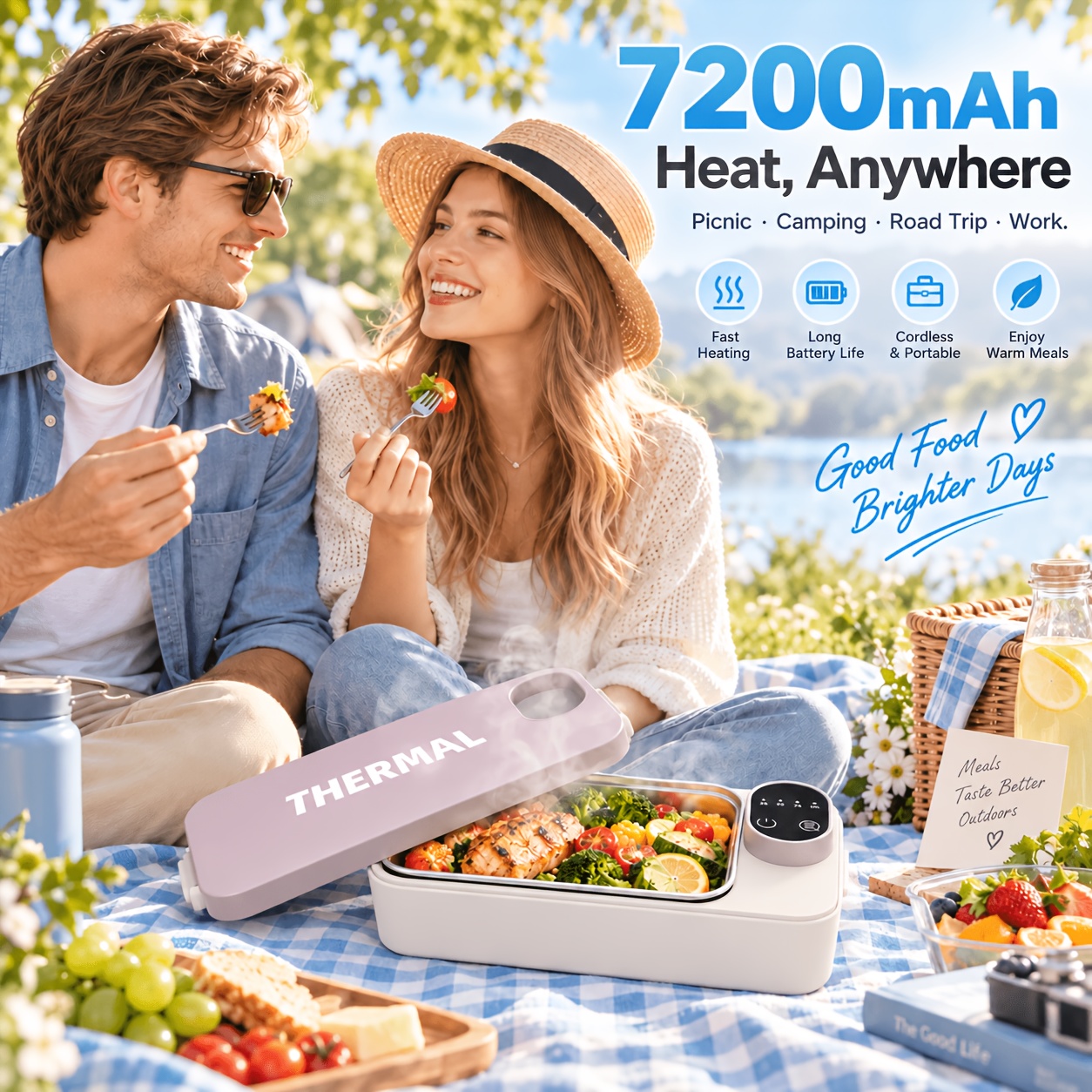 TEMU Portable Heated Lunch Box, 30 To 80c Adjustable Temperature, 30 Minute To 4 Hour Timer, Function, Usb Powered, 304 Stainless Steel, Removable