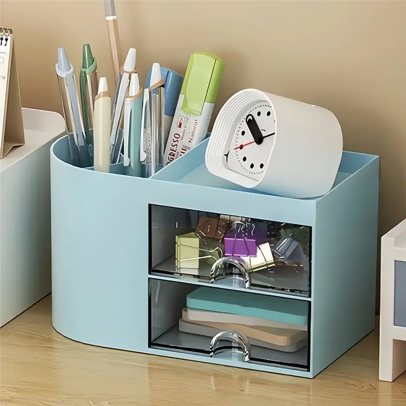 desktop pen holder storage drawer organizer dual drawer stationery cosmetics jewelry shelf for office desk perfect gift for back to thanksgiving halloween christmas and more Product details 2