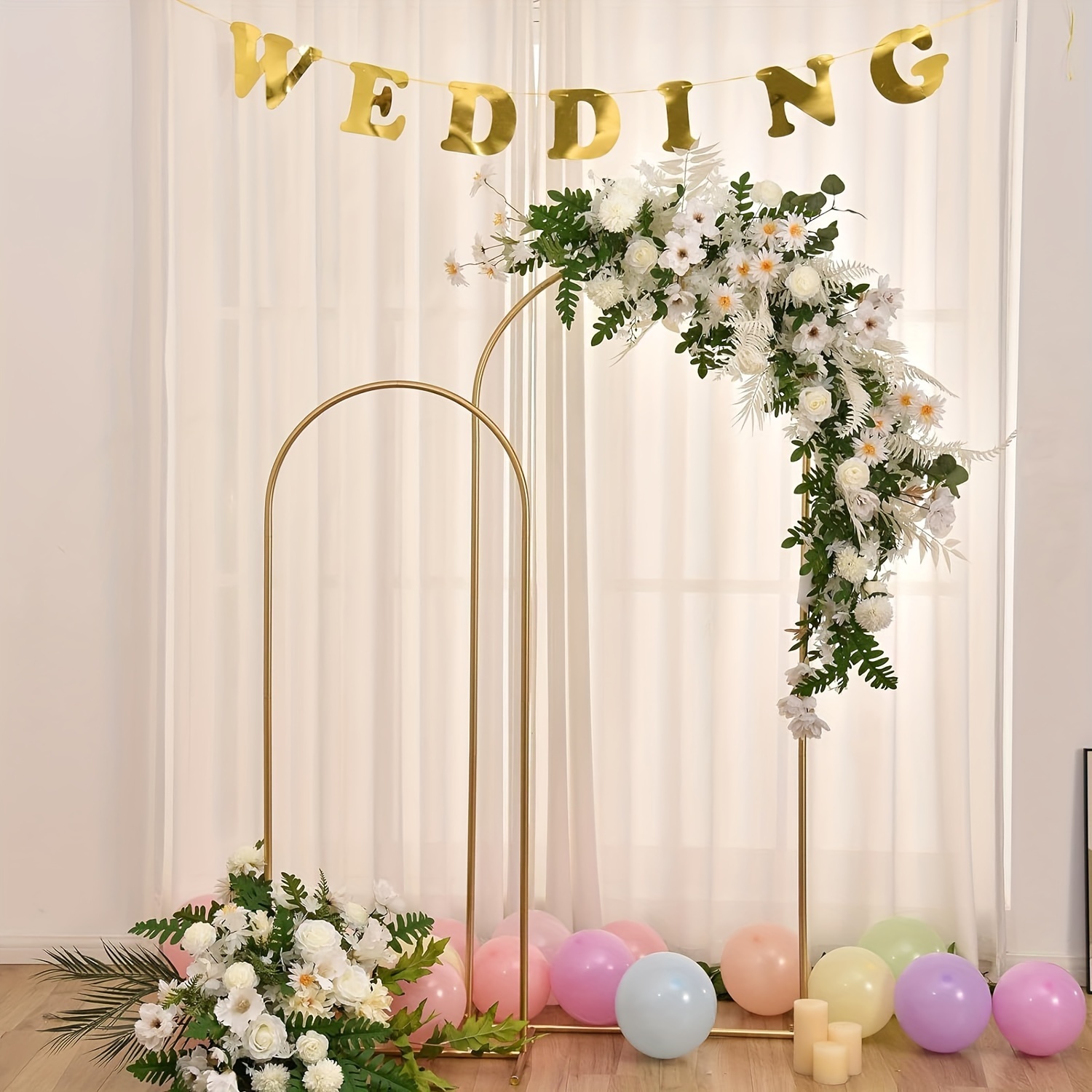 

Set Of 2 Size 5ft&6ft Gold Metal Wedding Arch Stand Metal Wedding Balloon Arch Backdrop Stand For Birthday Party Wedding Ceremony Decoration, Baby Shower Decor