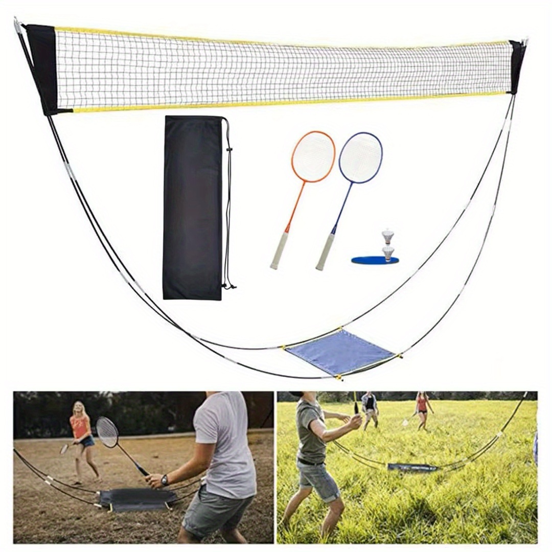 5pcs Portable Badminton Net Set with Quick Setup System - Foldable Outdoor/ Game Net, Heavy-Duty Frame & Wind-Resistant Net, Lightweight for easy Transport, No Tools/Stakes/Complex Setup - All-in-One Kit for Backyard, Beach,